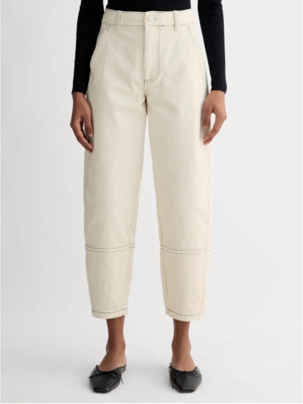 Women's Everlane High Rise Barrel Jeans Size 26 Beige Contrast Stitching